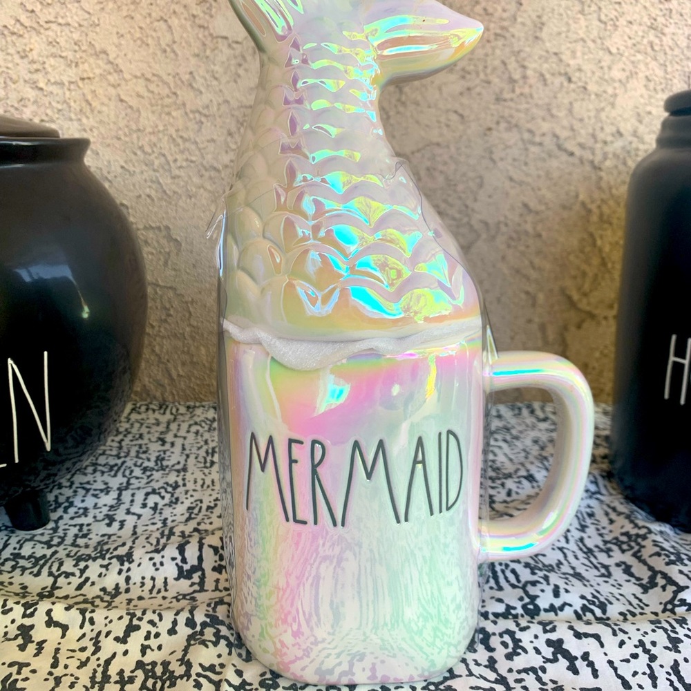 Rae Dunn ceramic mug Mermaid Iridescent with mermaid tail lid NEW